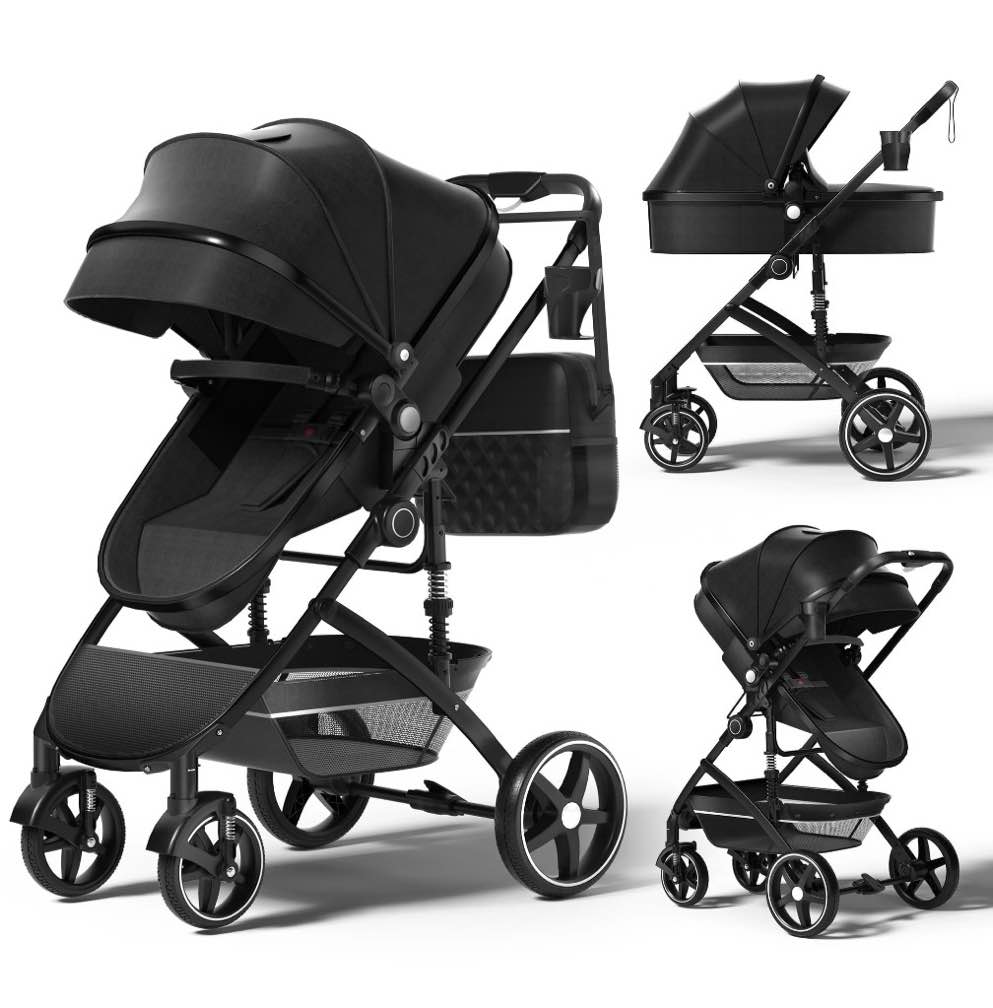 babyeap 2 in 1 baby stroller,foldable lightweight carriage reversible bassinet pram for toddler,travel stroller with with cup holder?storage bag,black
