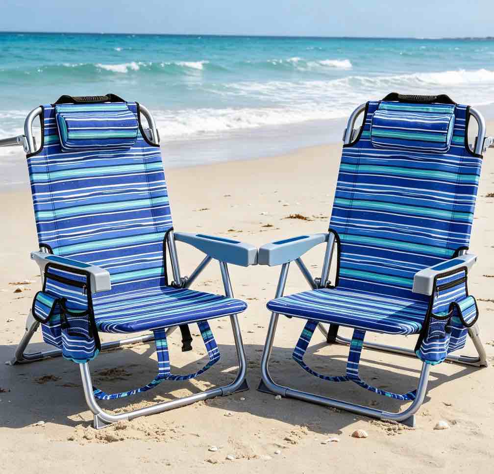 gvdv backpack beach chair set of 2, portable folding beach chair with cup holder and towel bars, 4-position adjustable reclining chair for beach, camp, outdoor