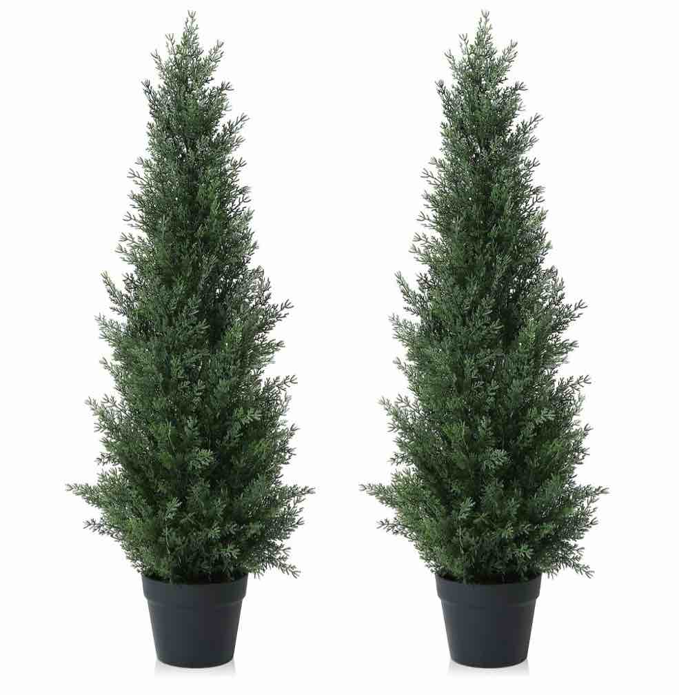 dr. planzen artificial cedar tree 3 ft artificial cedar topiary trees for outdoors potted fake cypress trees faux evergreen plants for home porch decor