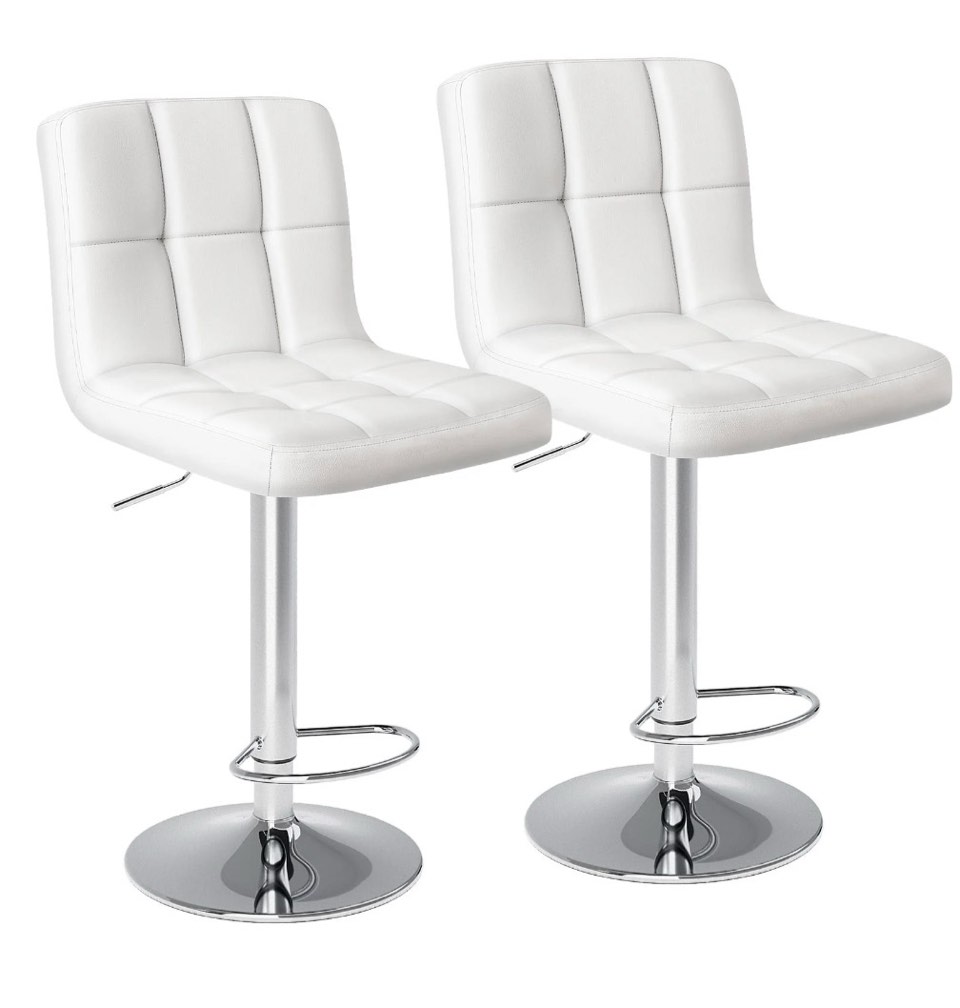 edx bar stools set of 2 with pu leather, swivel high back bar stools for kitchen island, bar stools, white