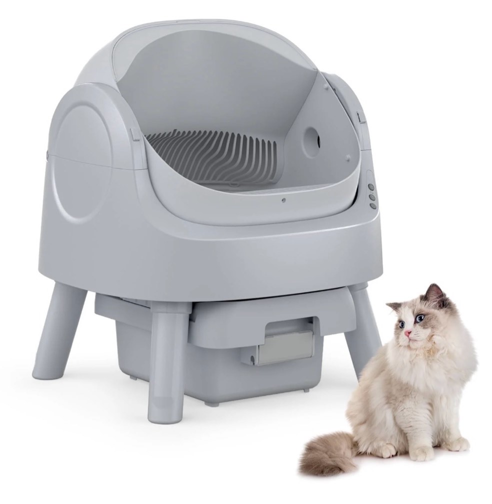 petpivot automatic cat litter box self-cleaning with safety protection, mat and trash bags included, steel