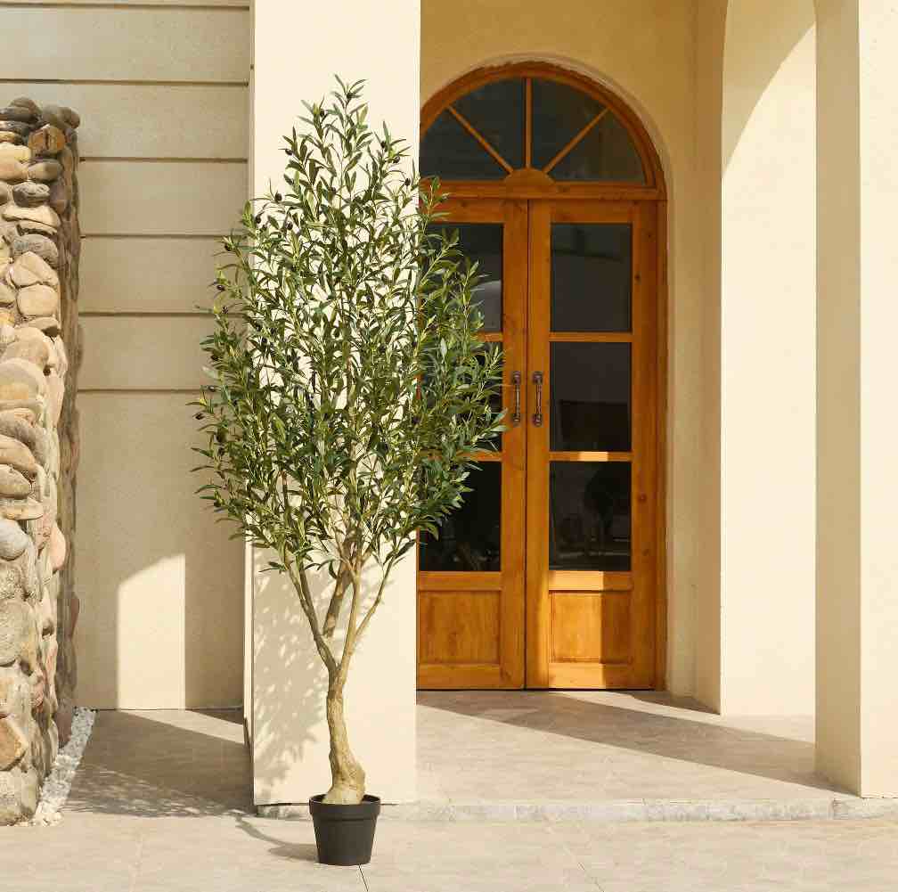 7ft fuller artificial olive tree in pot, artificial olive plants with fruits, realistic indoor outdoor plants for home decor housewarming gift