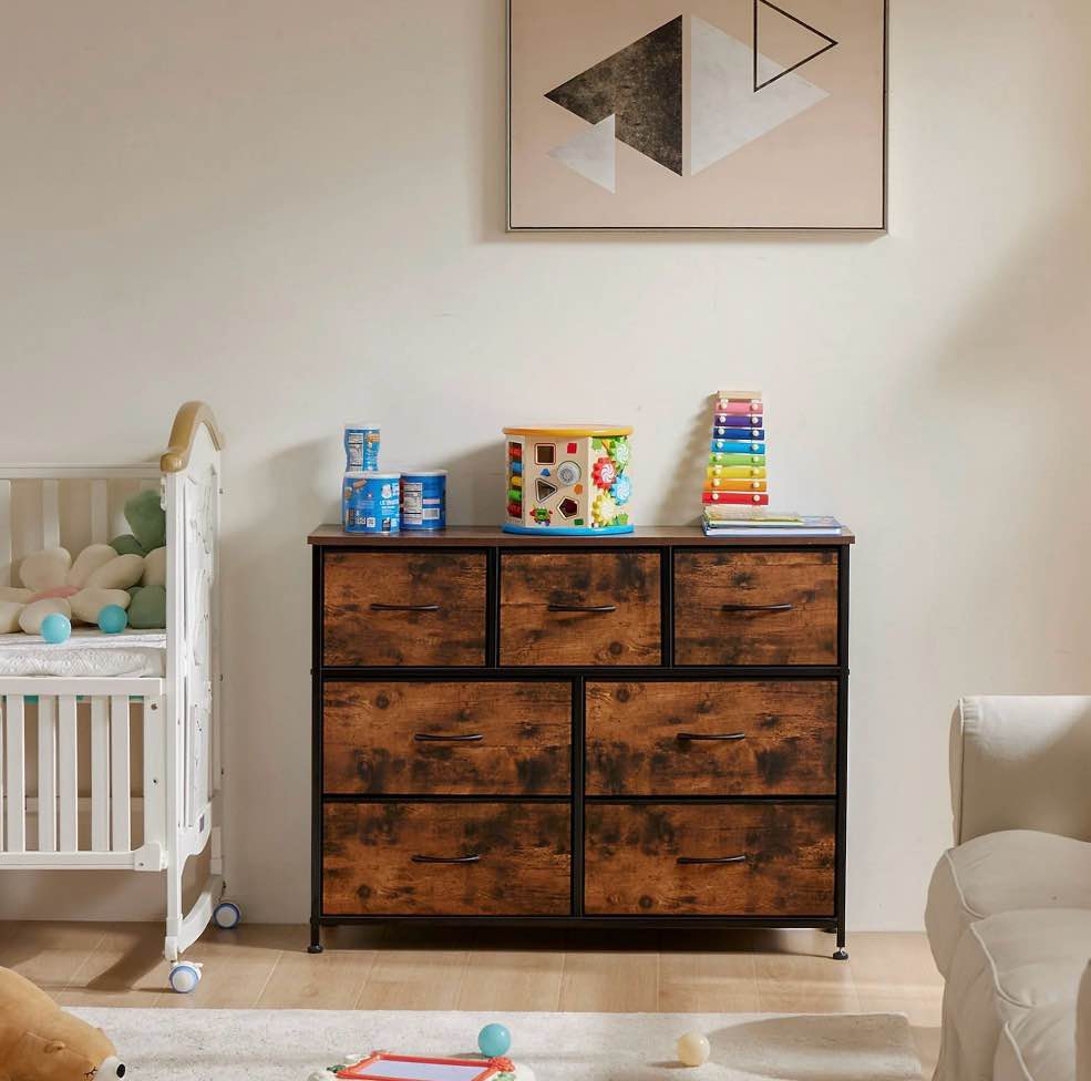 concetta 7-drawer fabric storage cabinet for adults, tv cabinet sideboard, organizer furniture for living room, office, kitchen, hallway, rust