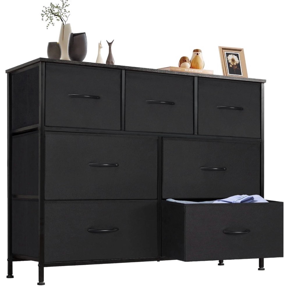 concetta 7-drawer fabric dresser storage chest for bedroom, closet, storage furniture for adults, black