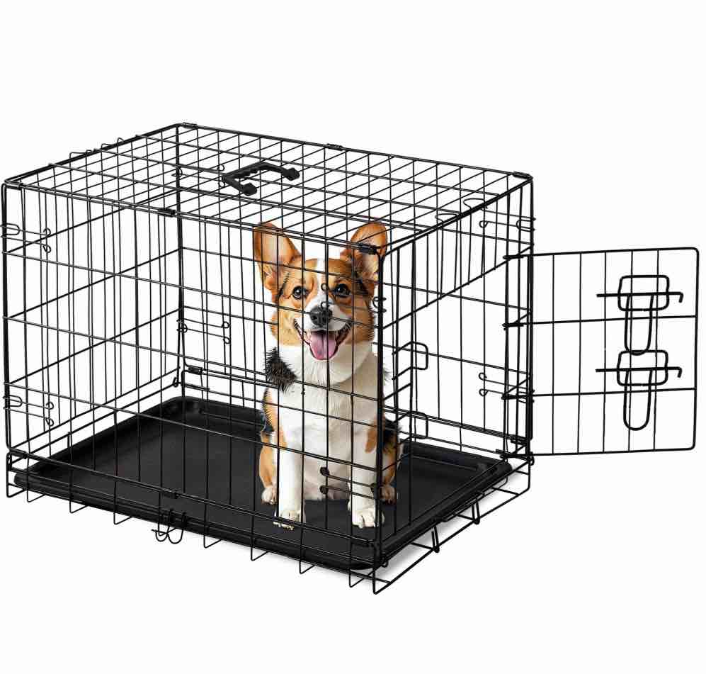 edx medium dog crate, 30" single door folding metal wire dog cage with plastic leak-proof pan tray
