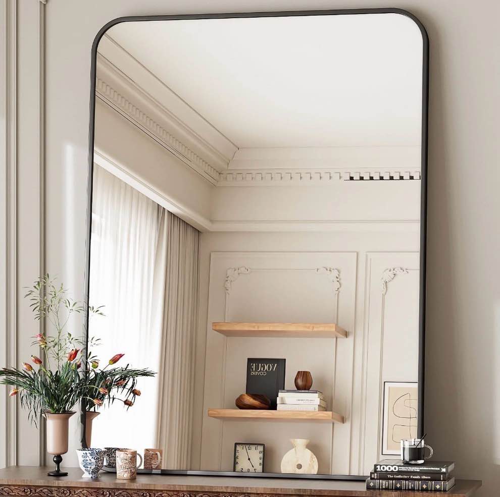 beautypeak 30"x40" wall mirror rounded corners hanging vanity mirror black