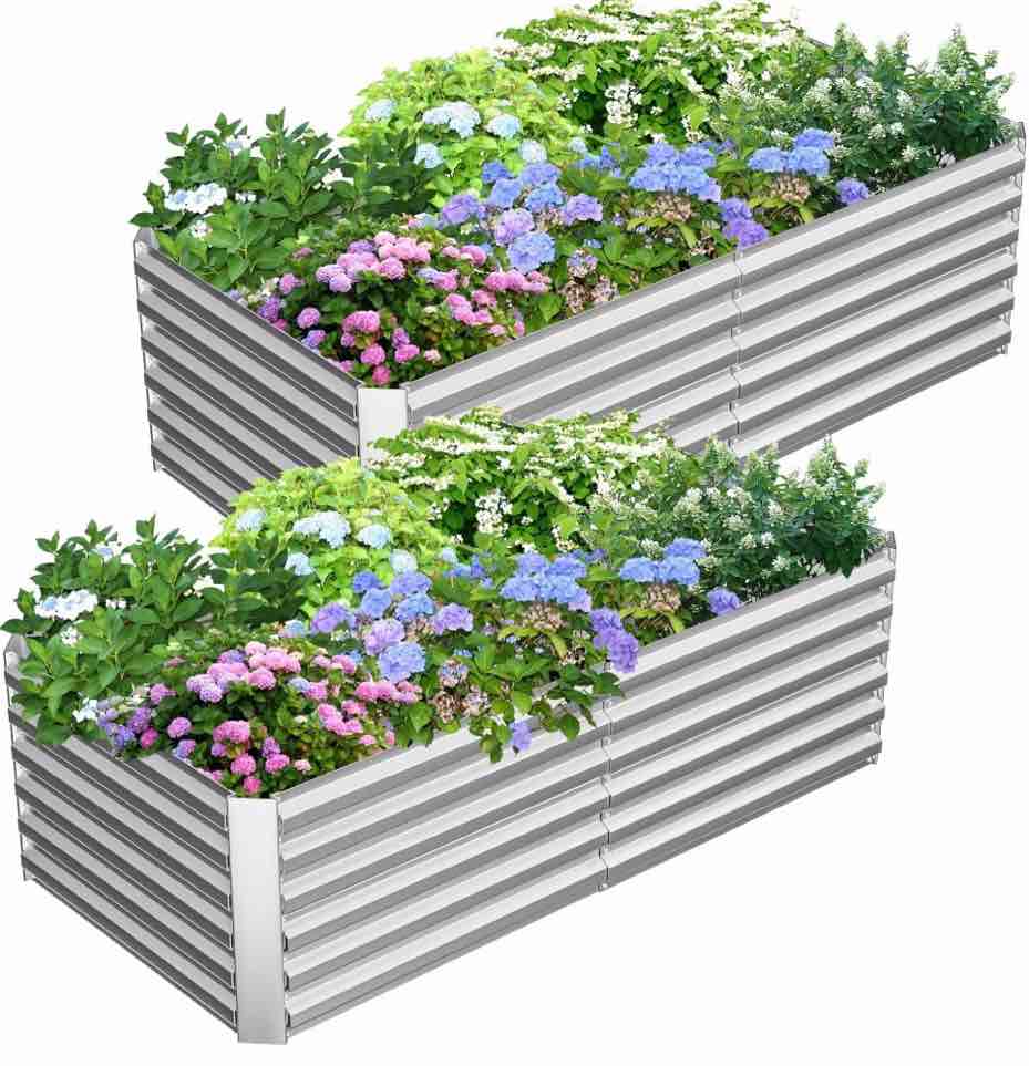 outdoor metal raised garden bed 8x4x2ft planter box for vegetables flowers herbs w/478 gallon capacity silver 2pcs