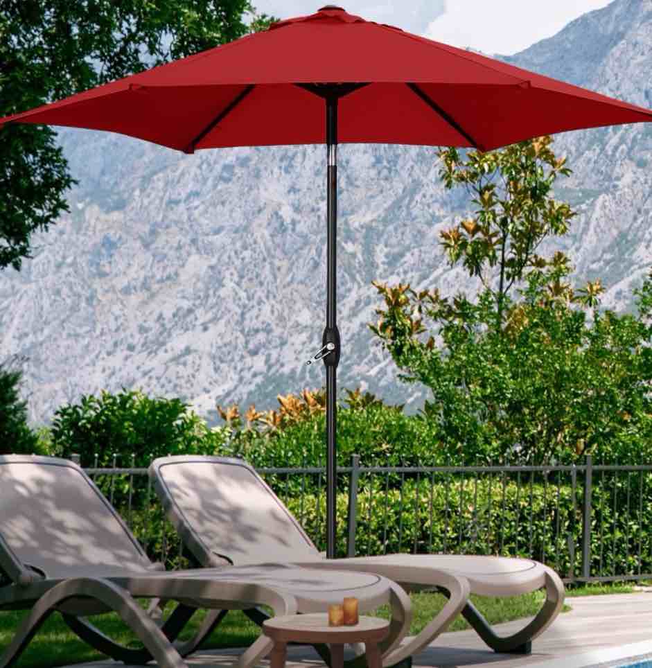 autlaycil 9ft outdoor patio umbrella  durable ribs with tilt and crank for table  garden  poolside - red