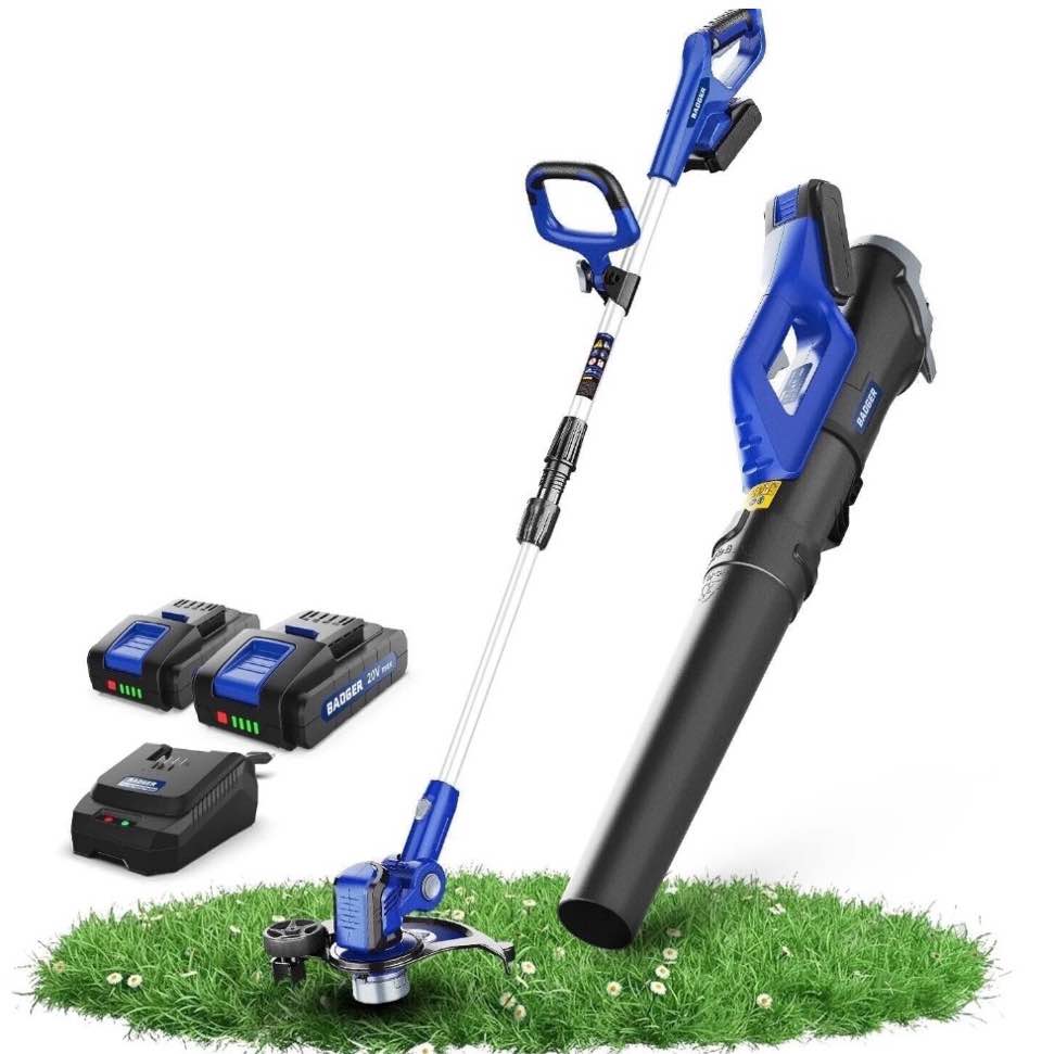 wild badger power 20v weed wacker leaf blower wheeled edger kit electric with 2 * 2ah battery & charger string trimmer lightweight adjustable telescopic shaft fast-charging ((( charger & tools only )))