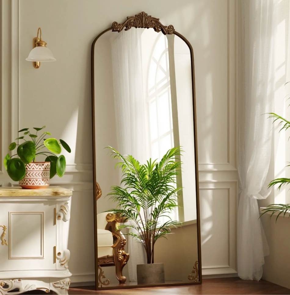 beautypeak 72"x24" full length mirror with baroque flower head design wall-mounted mirror,antique bronze