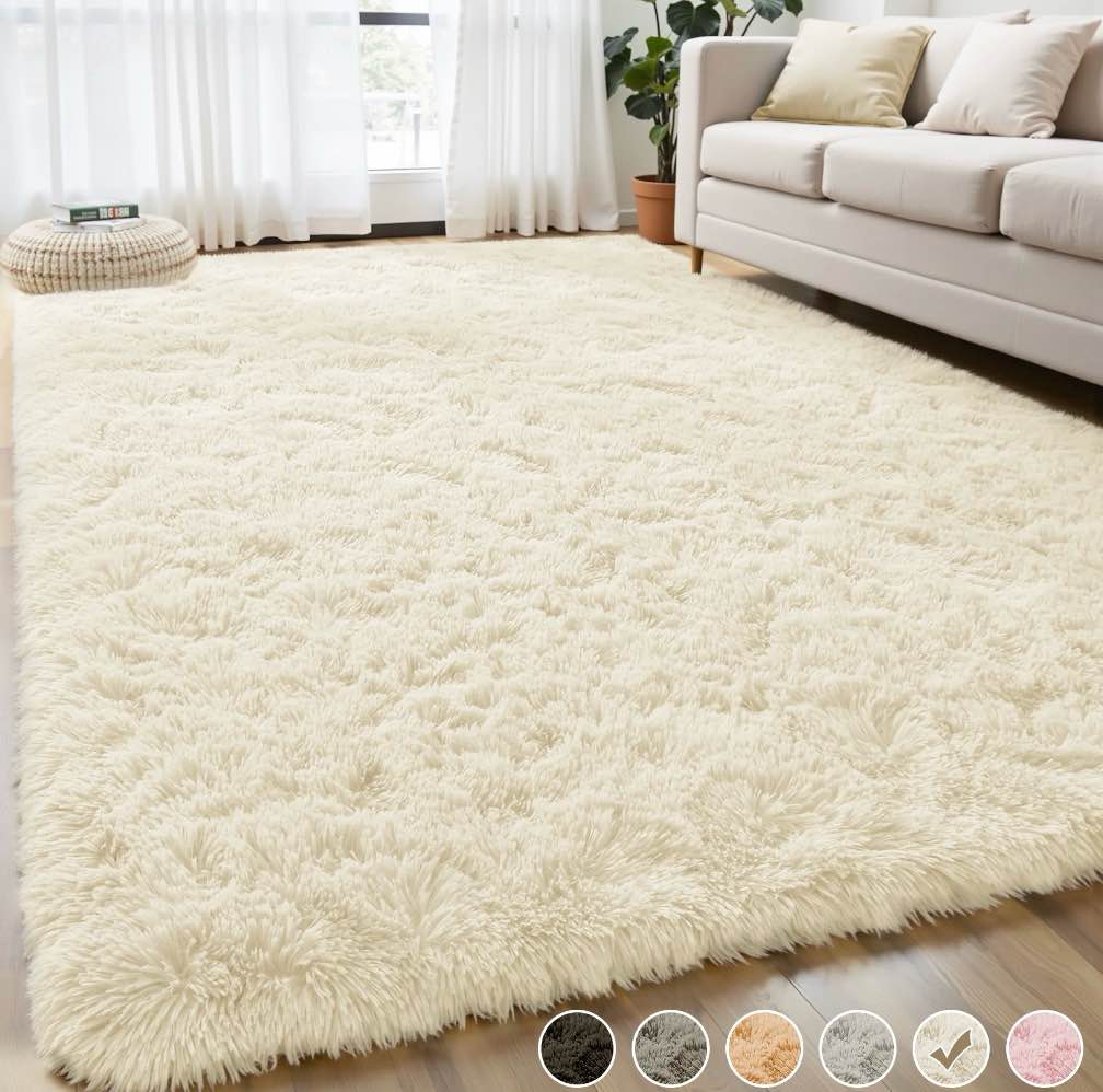 nefoso shag area rug, 8ft x 10ft soft fluffy area rugs for living room bedroom decor carpet, light yellow