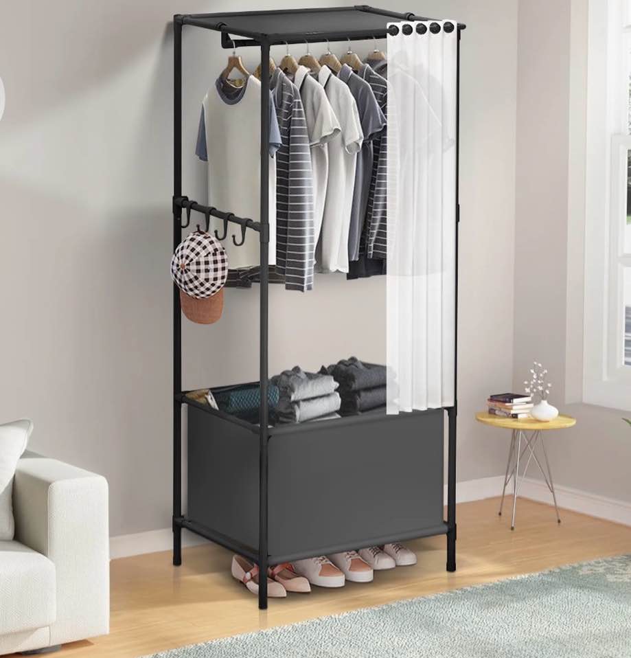 portable closet  brochao portable wardrobe storage closet  clothes storage cabinet with curtain  for bedroom  clothes room  black