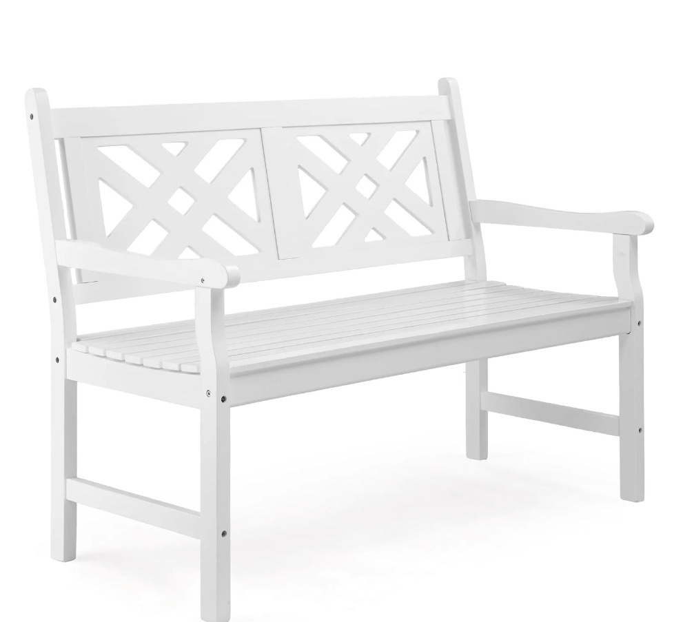 ktaxon 47" patio wood bench,garden entryway bench,all weather decorative back bench for lawn yard park deck (white,800lbs)