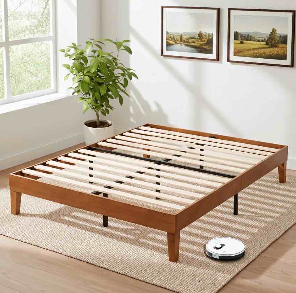EDX Naturalista Classic Solid Wood Platform Bed, Sleek and Sturdy Minimalist Bed Frame, Queen