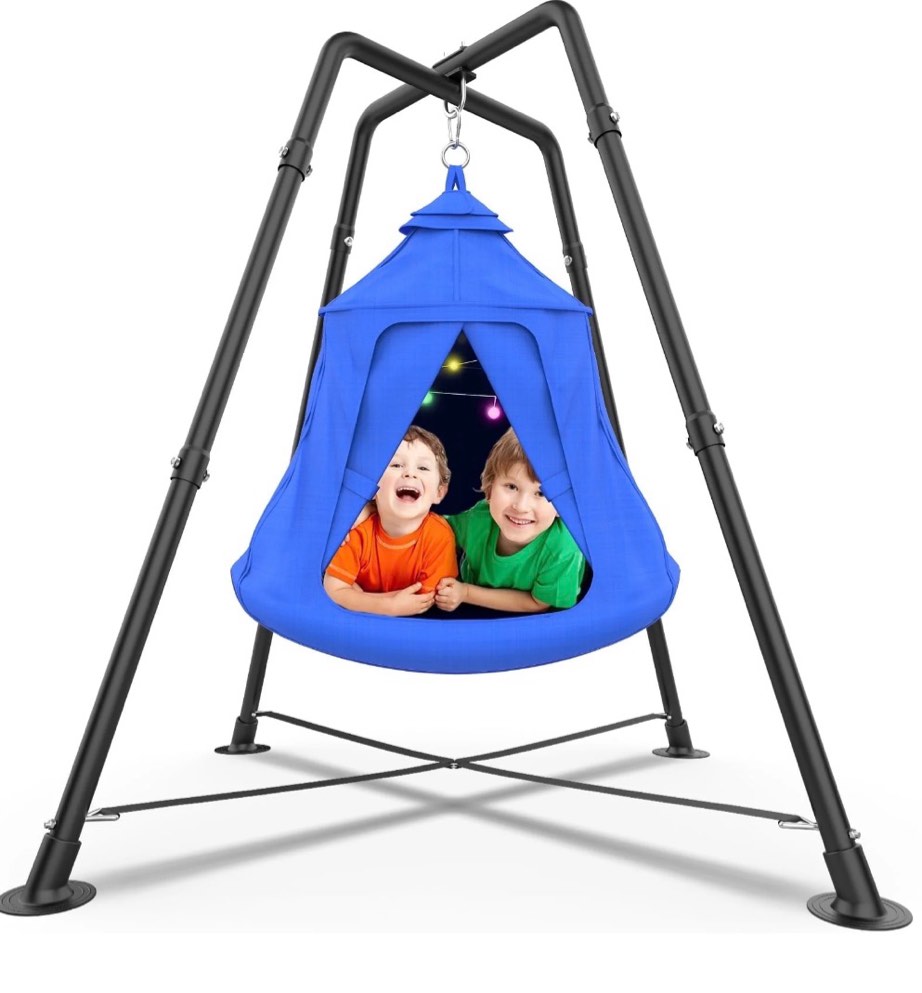 G TALECO GEAR Metal Swing Set with Play Tent Swing Chair, Outdoor Indoor Sensory Swings for Autism Kids and Adults, 330 lbs, Blue