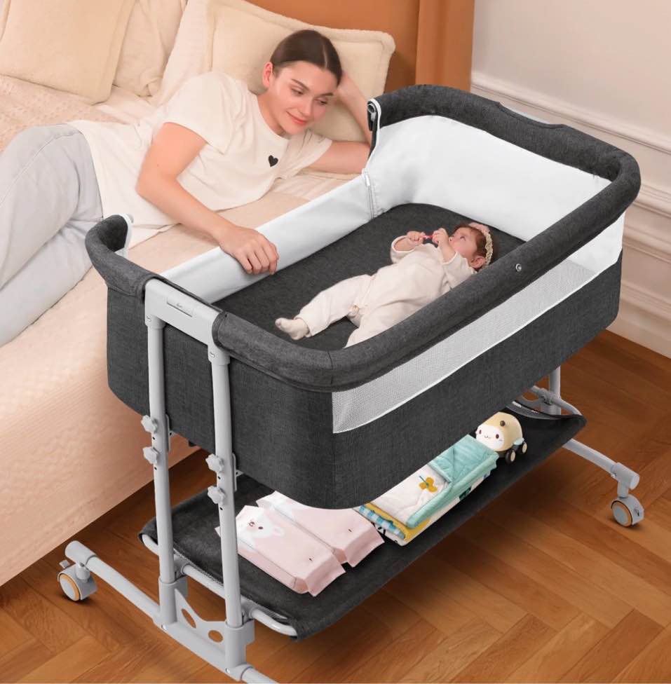 Babyeap Baby Bassinet Bedside Sleeper Bassinet for 0–5 Months Infants, Unisex, Dark Gray