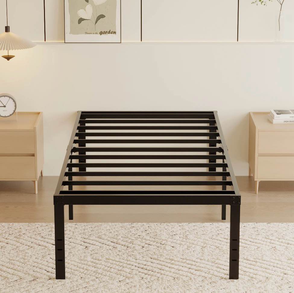 Roomdiary 18 inch Twin XL Bed Frame No Box Spring Needed, Heavy Duty Metal Platform, Easy Assembly, Noise Free, Black