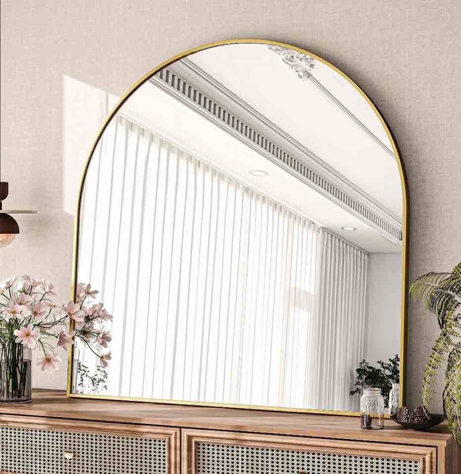 BEAUTYPEAK 31"x 32" Bathroom Mirror Wall Vanity Arched Mirror, Gold