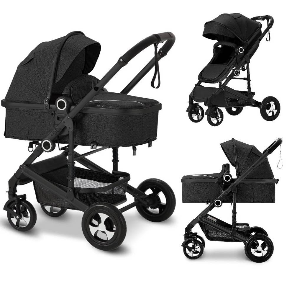 AILEEKISS 3-in-1 Convertible Baby Stroller with Big Seat and Adjustable Canopy, 24 Pound, Black