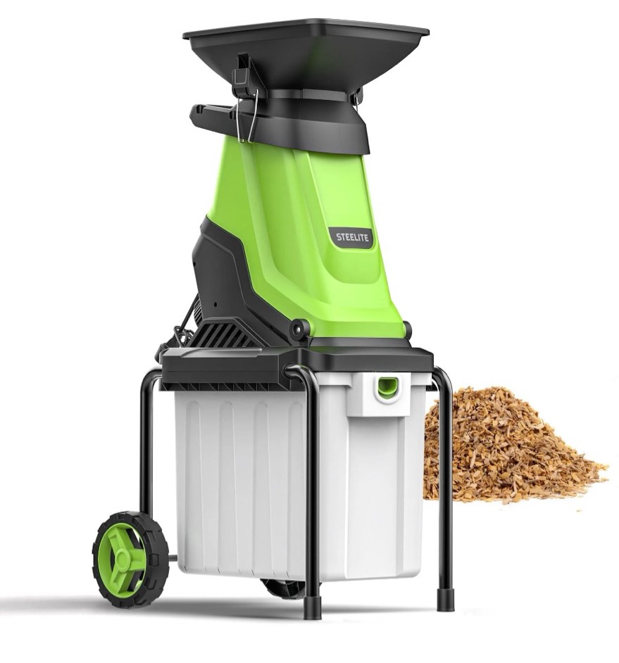 steelite heavy-duty electric wood chipper shredder,120v 15-amp corded leaf mulcher with 50l collection bin, 1.75 inch cutting diameter,wood chippers, shredders, & mulchers