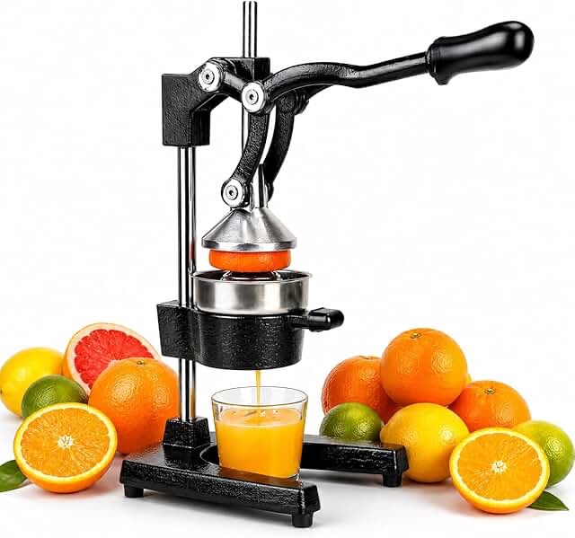 hand press juicer machine, commercial heavy duty cast iron manual press, for orange juice lime lemon pomegranate, easy to use & clean