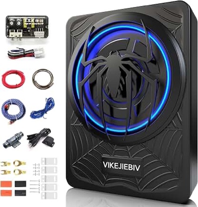 1200w subwoofer, slim underseat car subwoofer and amp package with ambient light, individual control for low pass/gain/boost bass, loud stereo sound, deep bass perfect for truck/suv/jeep/mpv (black)