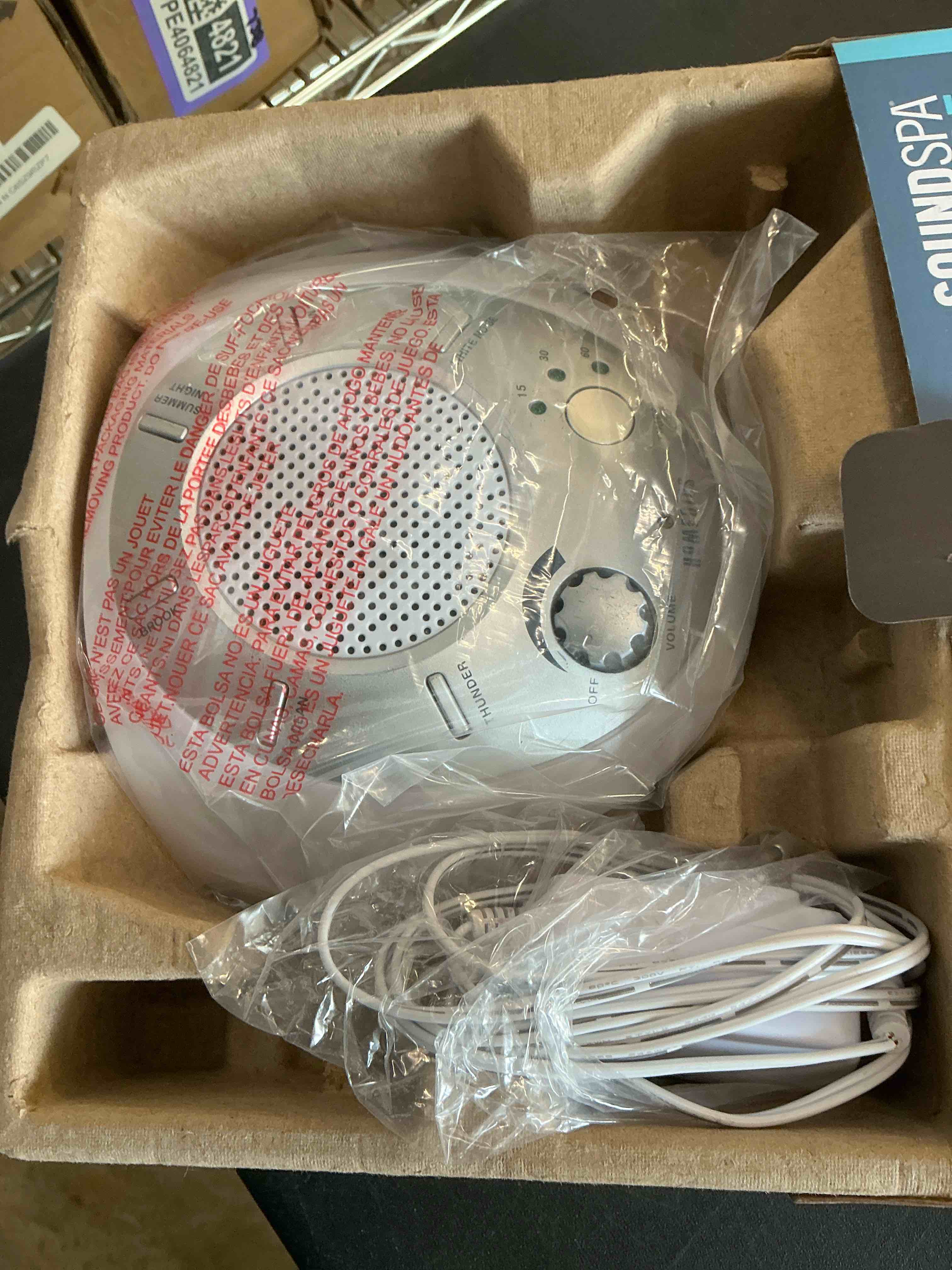 Condition photo showing Good Condition for homedics soundsleep white noise machine, silver, small travel device with 6 relaxing nature sounds, portable therapy for home, office, nursery, auto-off timer classic