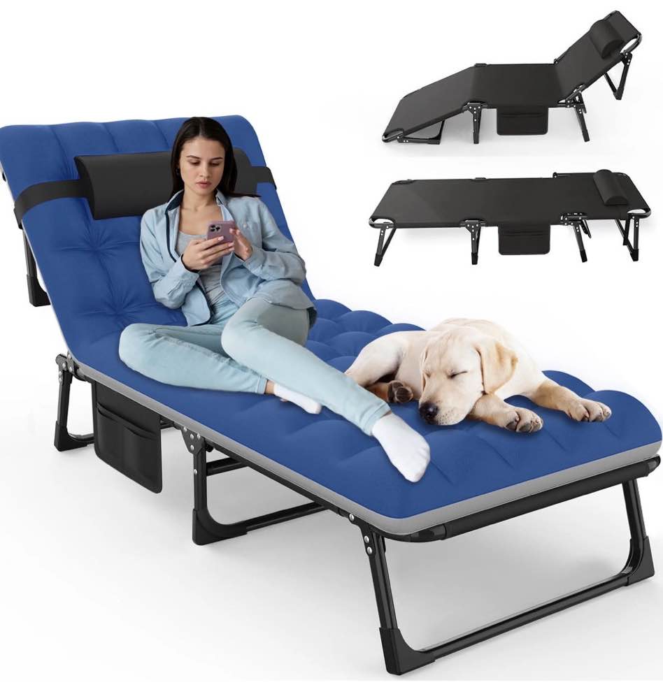 GVDV Portable Folding Camping Cot with Mattress, 29" Wide Multi-Position Folding Chaise Lounge Chair, Oversized Folding Bed Sleep Cot for Outdoor, Home, Office
