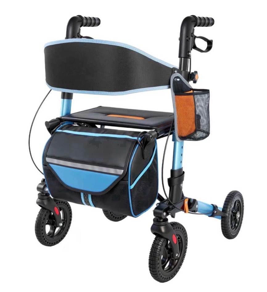 Lightweight and Easy to Fold All Terrain Walker, Capable of Carrying 350 Pounds, with a 6-Speed Adjustable Handle Height, and an Aluminum Walker with 8-inch Rubber Wheels (BLUE)