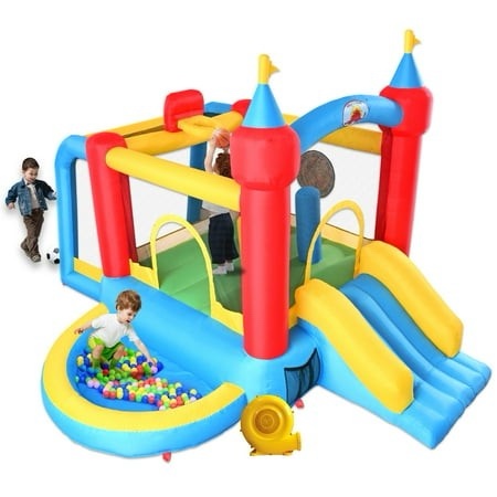 WELLFUNTIME Inflatable Bounce House with Slide Kids Bouncer Jumping Castle , Ball Pool for Backyard