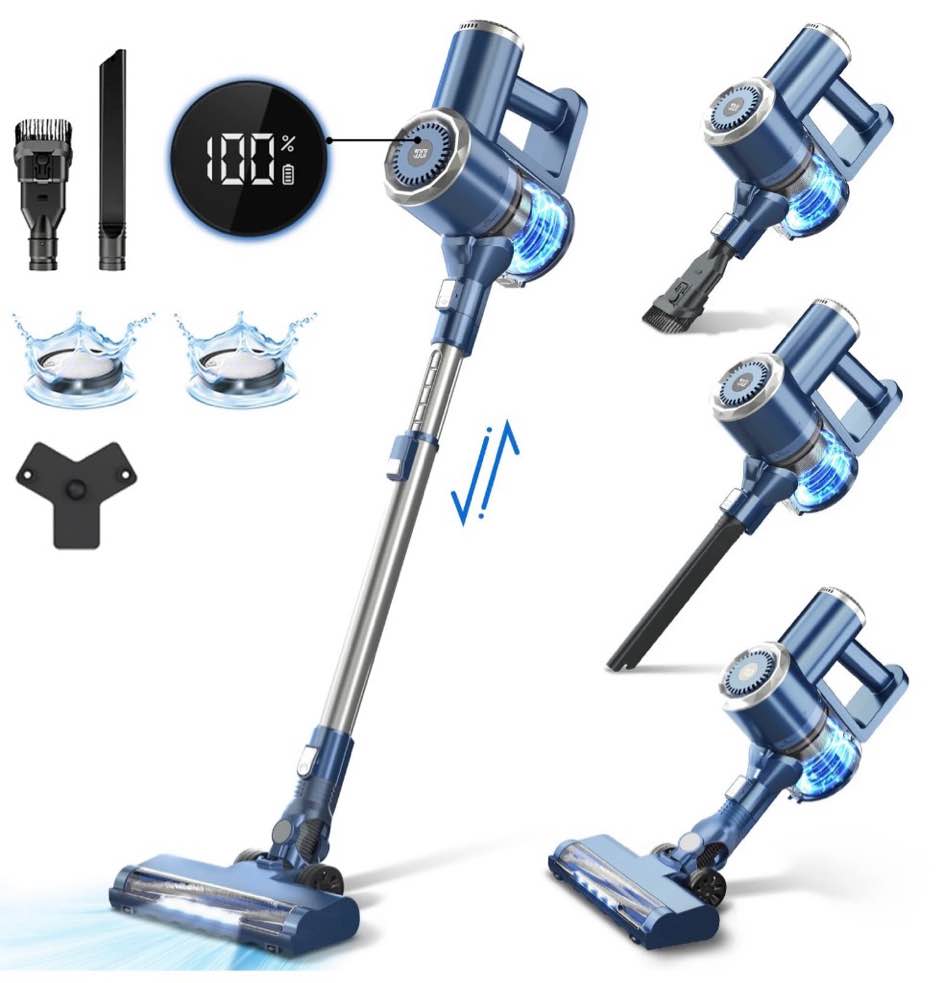 PrettyCare Cordless Stick Vacuum Cleaner, 2600mAh 6-in-1 Lightweight Upright for Carpet Hard Floor Pet Hair W200 Upgraded