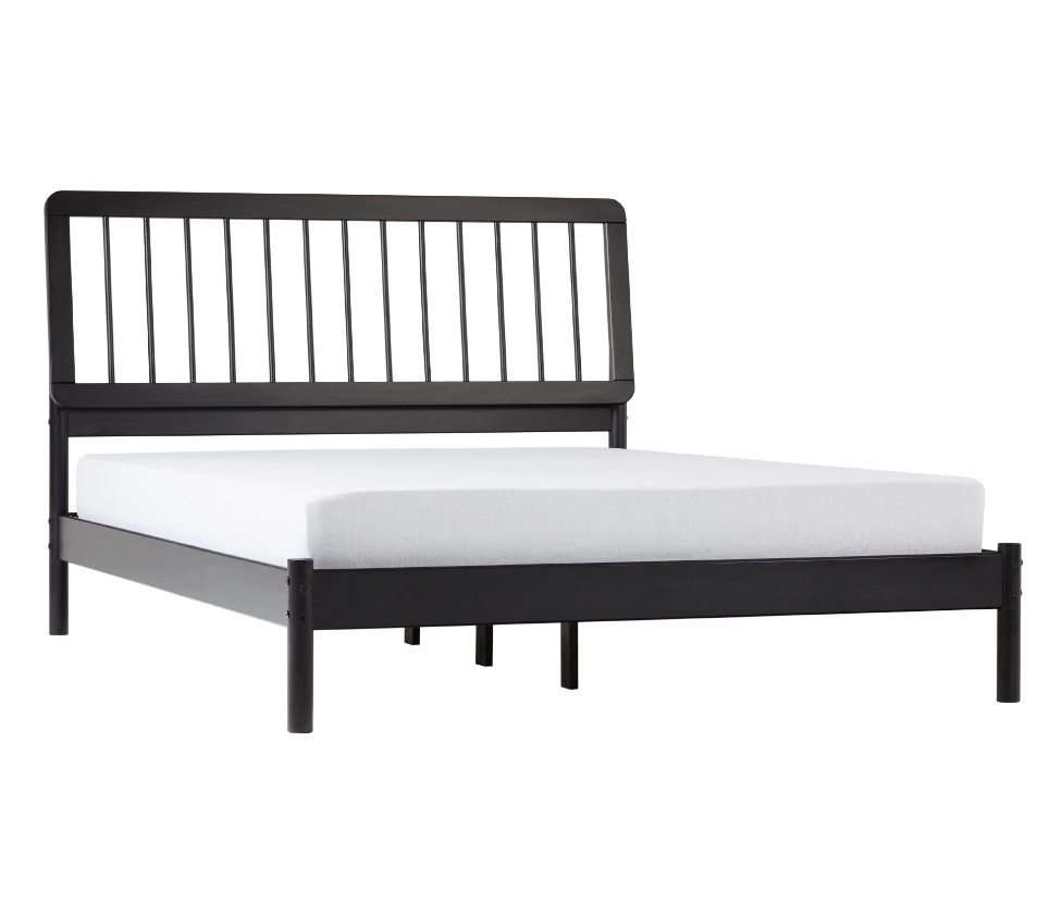 Walker Edison CMAB5CBL 44.88 x 63.75 x 85 in. Spindle Midcentury Modern Solid Wood Queen Size Bed, Black