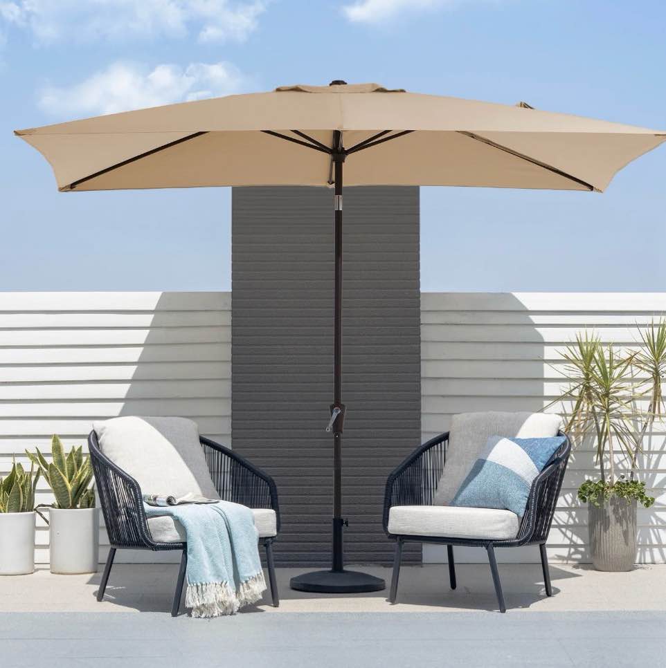 FUNDAZE 6.5' x 10' Rectangular Patio Umbrella w/ Crank, 8 Sturdy Ribs, Outdoor Shade for Chair Table Deck Garden Patio Poolside Balcony Backyard, Beige