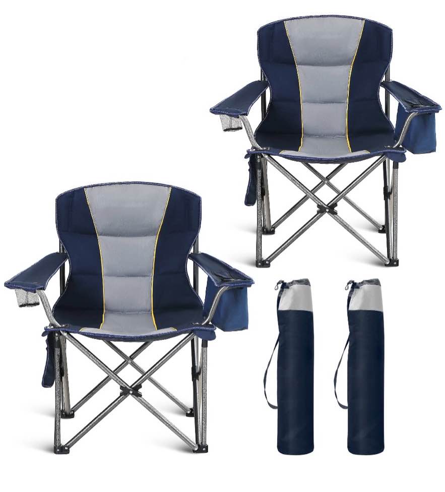 Sophia & William 2 Pack Oversized Camping Chair Heavy-Duty Steel Frame Supports 450Lbs, Foldable Outdoor Lawn Chair with Cup Holder for Backyard & Camping, Blue