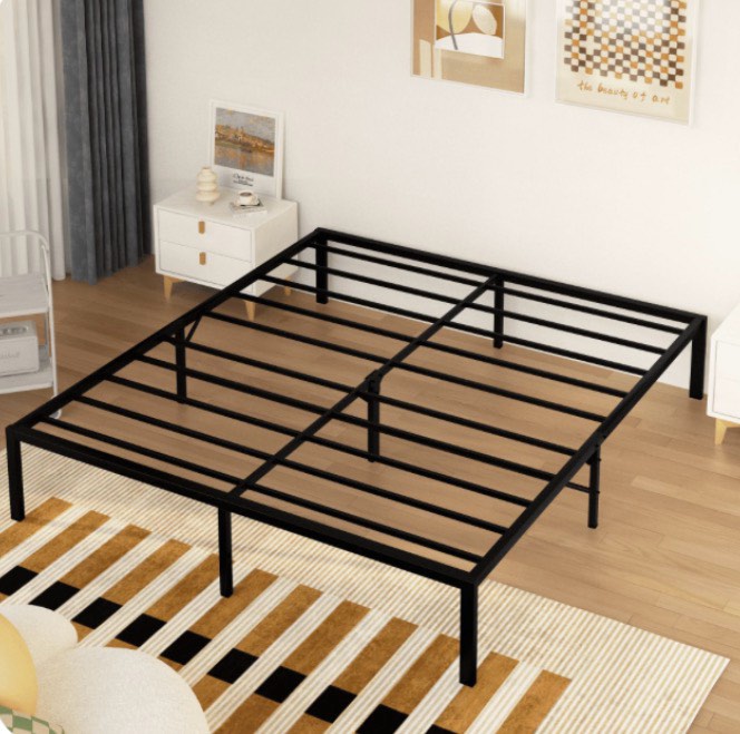 Baxluxe 13-inch extra-large bed frame, king-size bed frame, no mattress springs required, heavy-duty metal platform bed frame, rounded corners, silent design, black