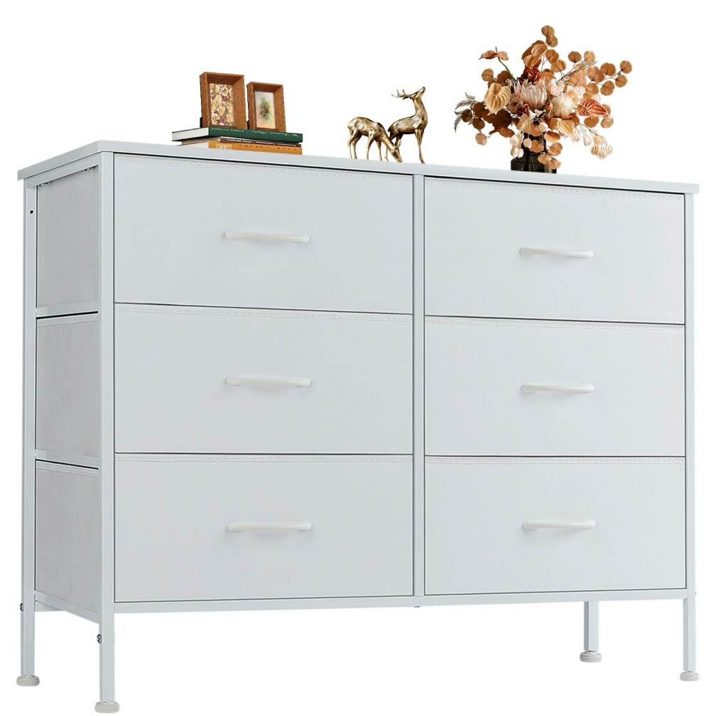 CONCETTA 6-Drawer Fabric Dresser Storage Chest for Bedroom, Closet, Storage Furniture for Adults, White
