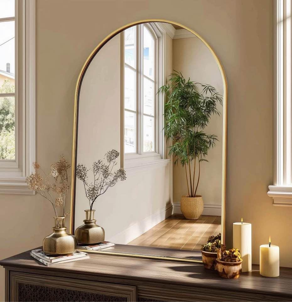 CONCETTA 26 x38 Bathroom Mirror Decor Arched Wall Mirror Bedroom Vanity Mirror with Metal Frame Gold Gift for Mother s Day
