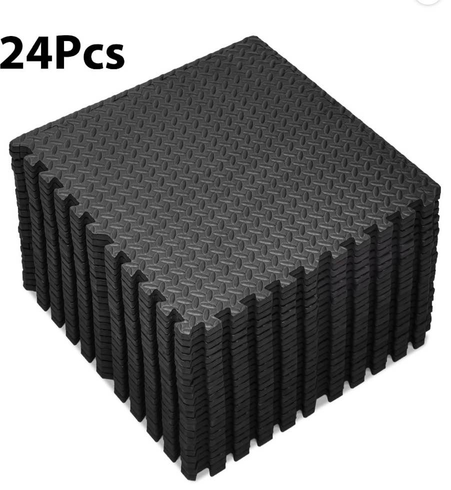 FIXTECH Puzzle Exercise Mat EVA Interlocking Foam Floor Tiles For Home Gym Mat For Home Workout Equipment Floor Padding For Kids Grey 24 In X 24 In X ½ In 96 Sq Ft - 24 Tiles