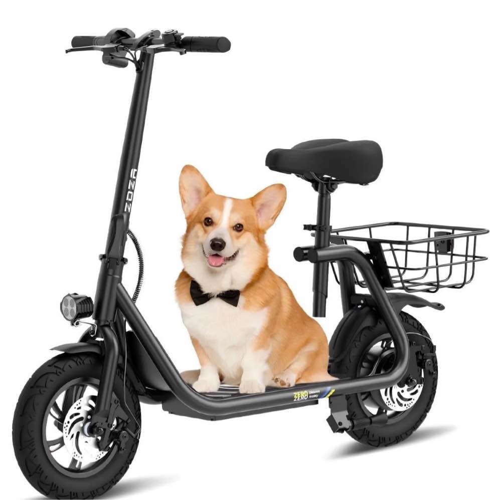 ZDZA Electric Scooter with Seat 750W Peak Motor with Carry Basket, 15.5mph 30Miles Foldable 12" E Scooter for Commuting