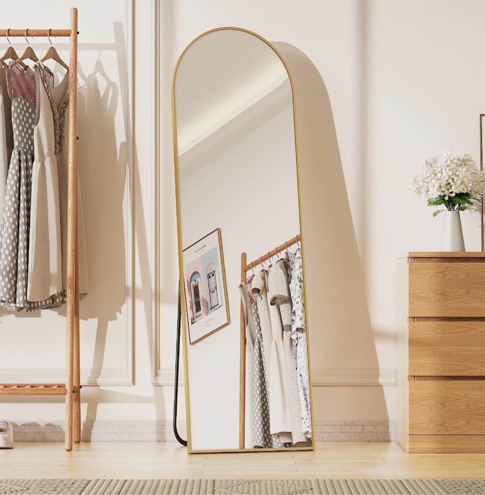 Beautypeak 59"X16" Arched Full Length Mirror Floor Mirror For Leaning Standing, Gold 59"W X 16"H