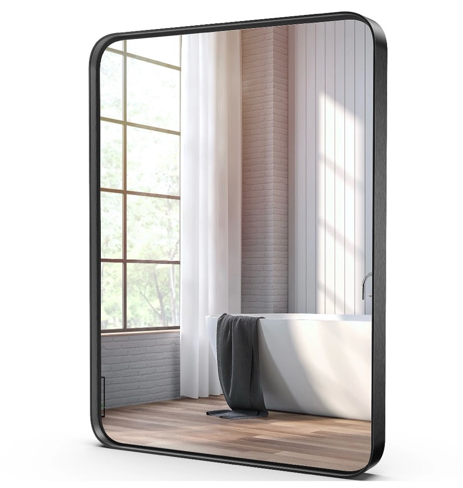 EDX Bathroom Mirror 40 x 30  Wall Mirror with Rectangular Metal Frame  Black