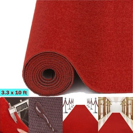 WANLISELL 3.3 x 10 ft Red Carpet Runner  Extra Thick Red Runway Rug Rubber Backed  Anti-Slip Aisle Rug for Wedding