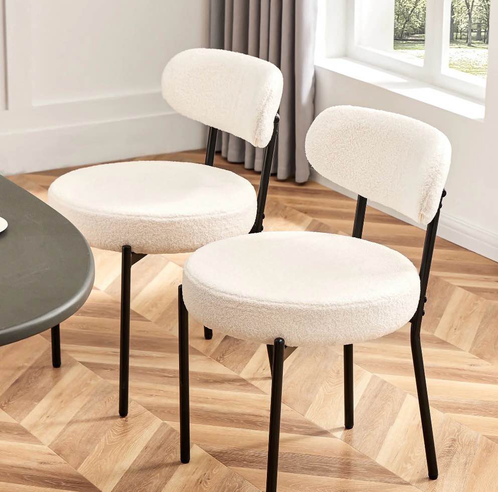 CONCETTA Set of 2 Mid-Century Modern Dining Chairs, Round Kitchen Chairs with Curved Backrest, White