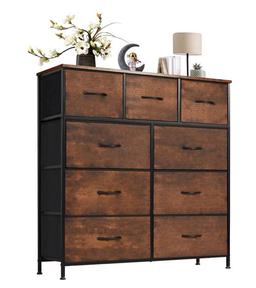 concetta 9-drawer fabric dresser, tv cabinet sideboard, storage organizer cabinet for living room, bedroom, office, rust