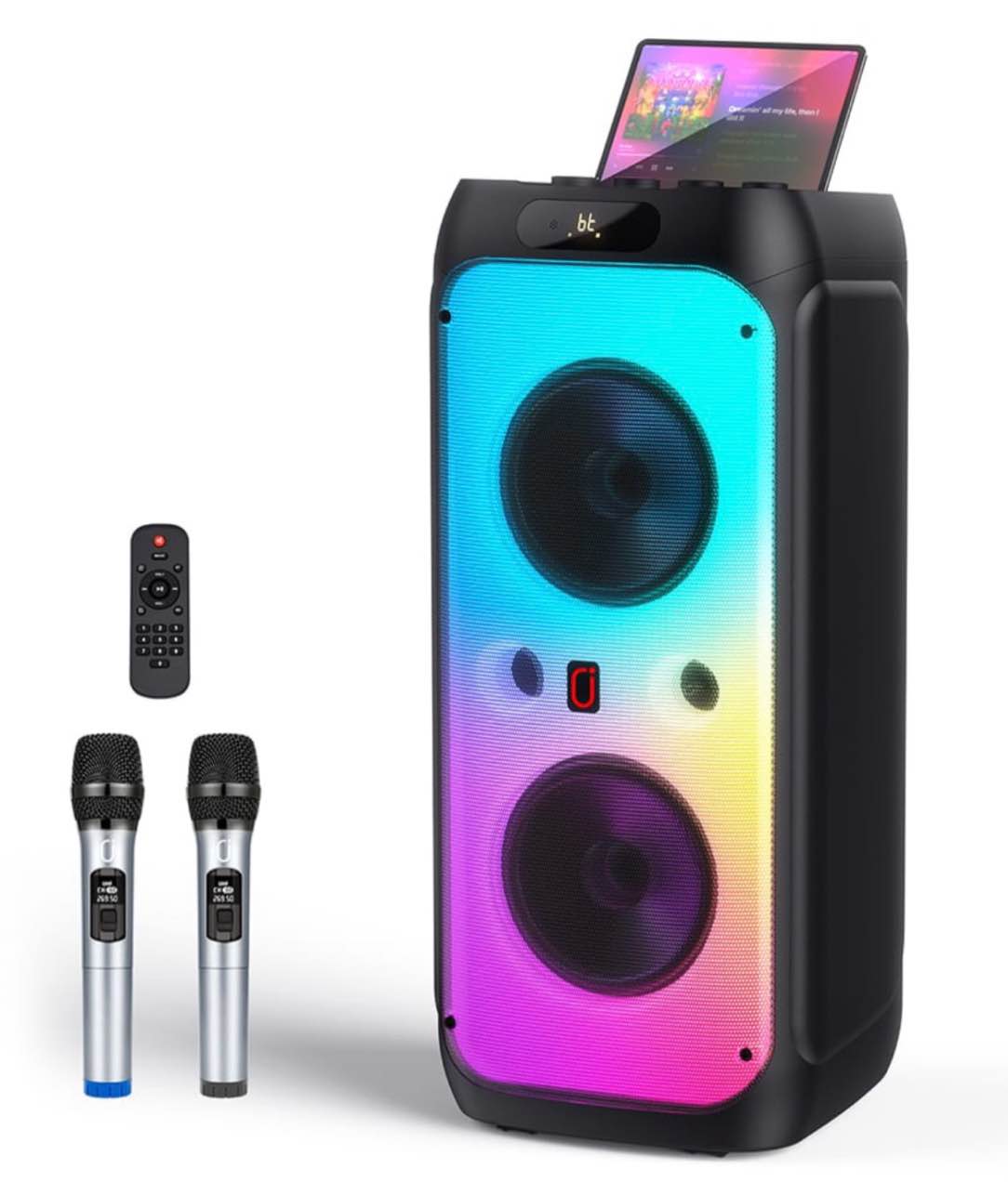 JYX T12 Karaoke Machine with 2 Wireless Microphones for Adults