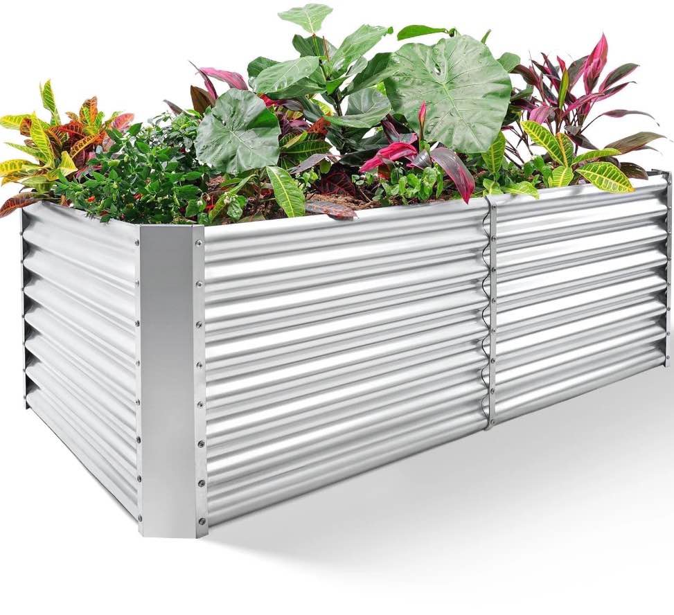 land guard 8x4x2ft raised rectangle garden beds outdoor galvanized metal planter box for vegetables starlight silver