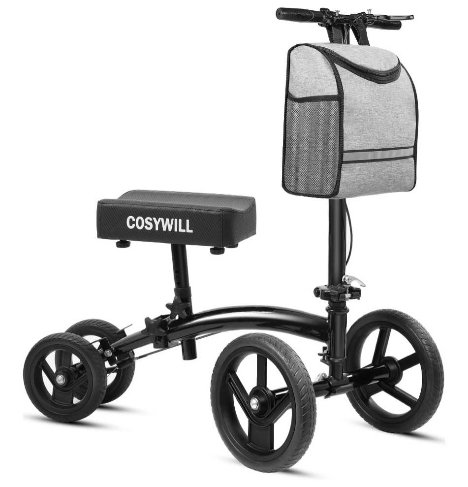 cosywill steerable knee scooter,economy knee walker,all terrain foldable medical scooter for foot injuries crutches alternative,black
