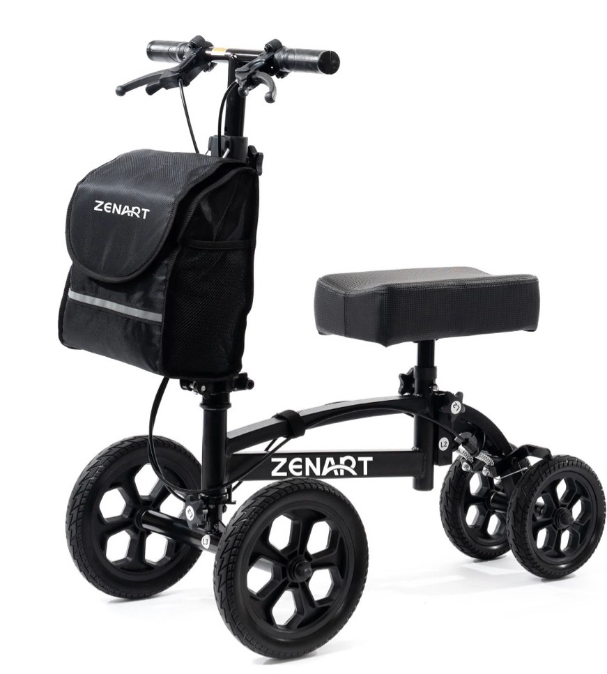 zenart all-terrain knee scooter foldable walker for foot injuries adult crutch alternative,black