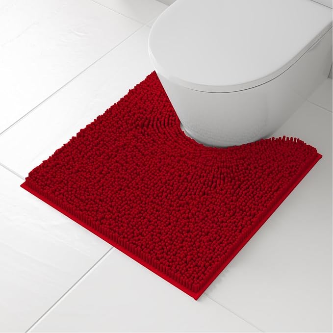 smiry luxury chenille toilet rugs u-shaped 20x20, soft absorbent non-slip contour bathroom rugs for toilet, machine washable contoured bath mats, red 20" x 20" contour rug red