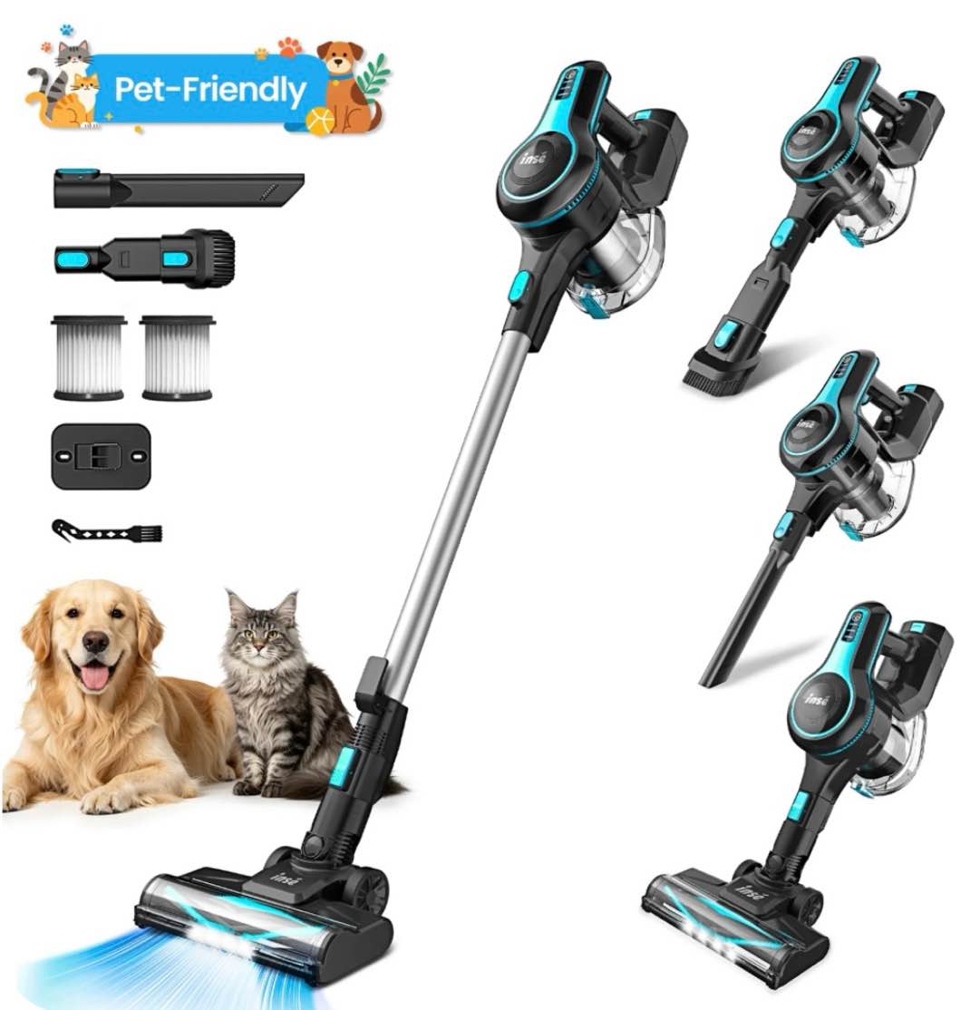 inse cordless vacuum cleaner 6-in-1 rechargeable stick vacuum lightweight for carpet hardfloor pet hair home n520 blue